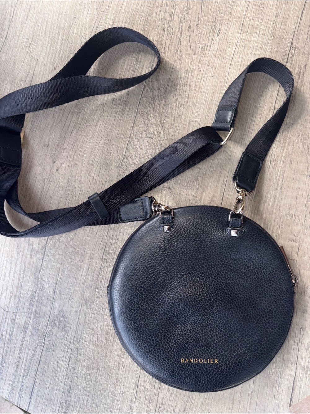 Bandolier Black Round Leather Crossbody with Wide Strap